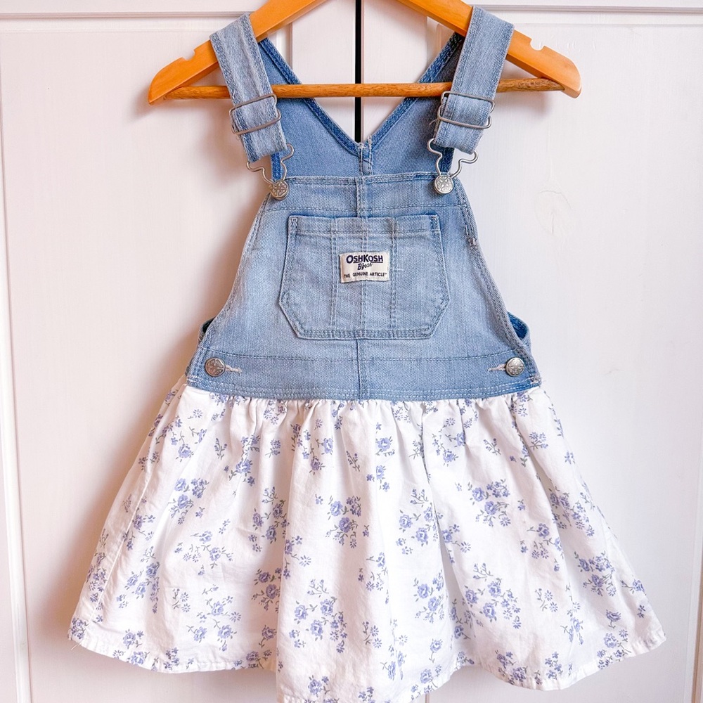 OshKosh B'gosh Blue Denim and White Floral Skirtall